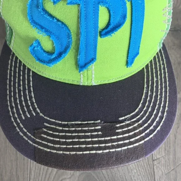 SP1 Raised Patch Blue Letters Ball Cap Green Adj Snapback Embroidery Texas - Picture 3 of 10